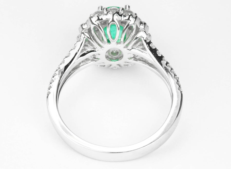 2.10tcw Oval Emerald & Diamond Halo Split Shank Engagement Ring 14K