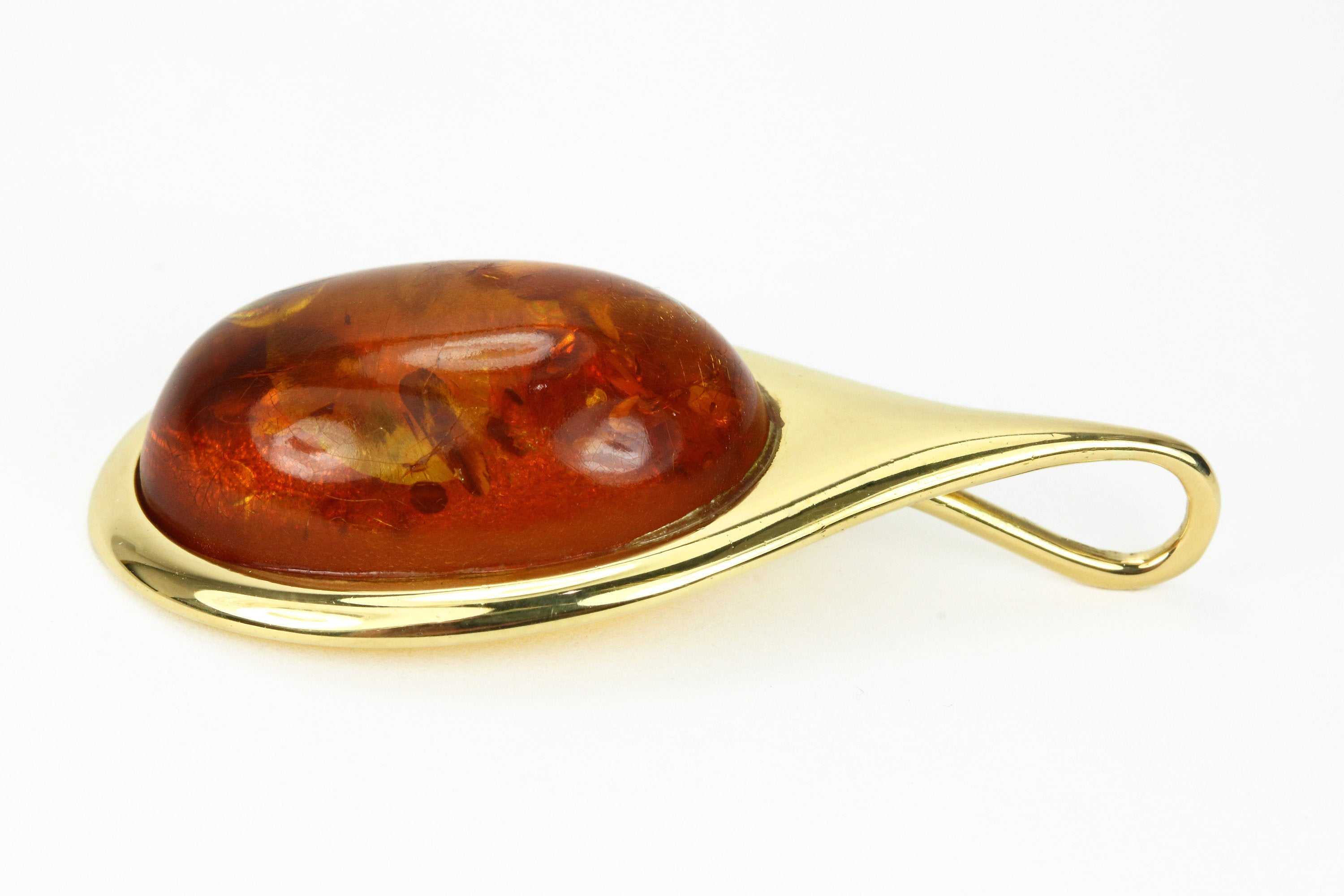 Amber Pendant, Cognac Amber Pendant, Fine quality Baltic Amber Pendant, Yellow Gold 14K