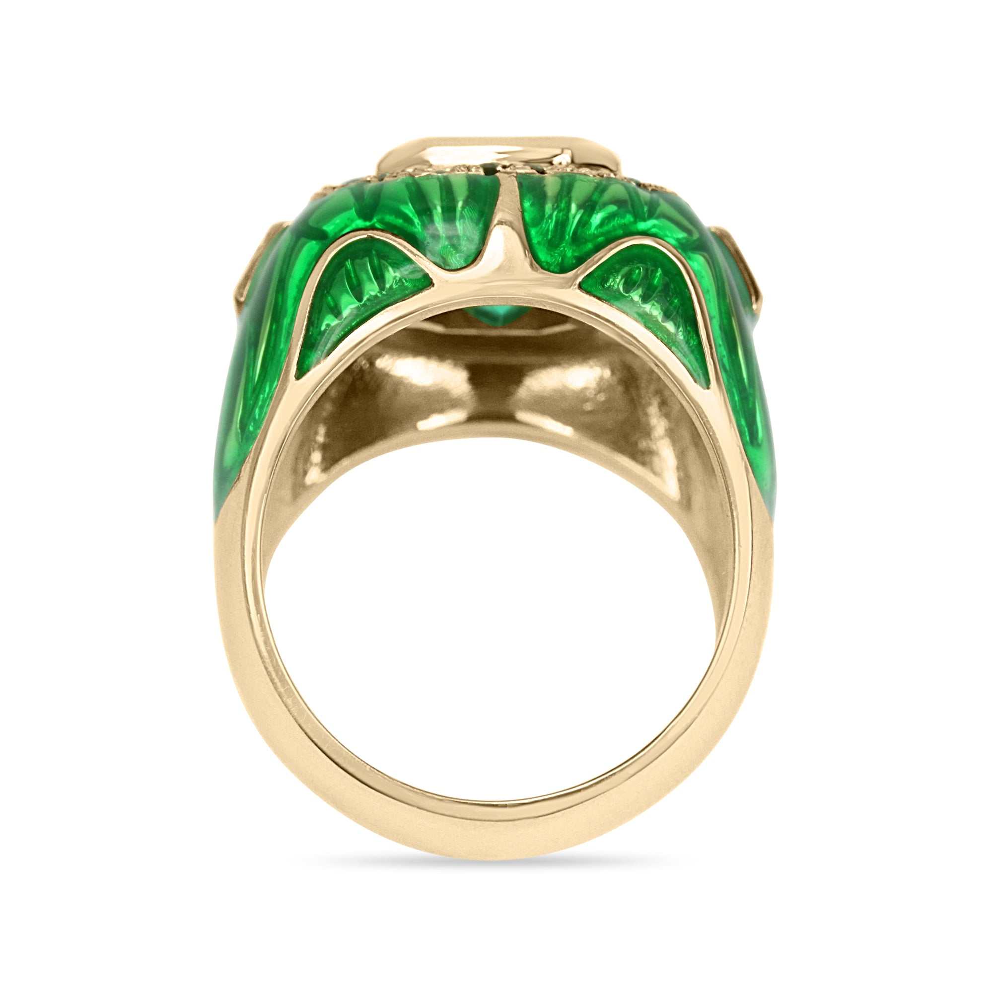 4.45tcw Mens Colombian Emerald, Diamond, & Enamel Ring 18K - JR Colombian Emeralds