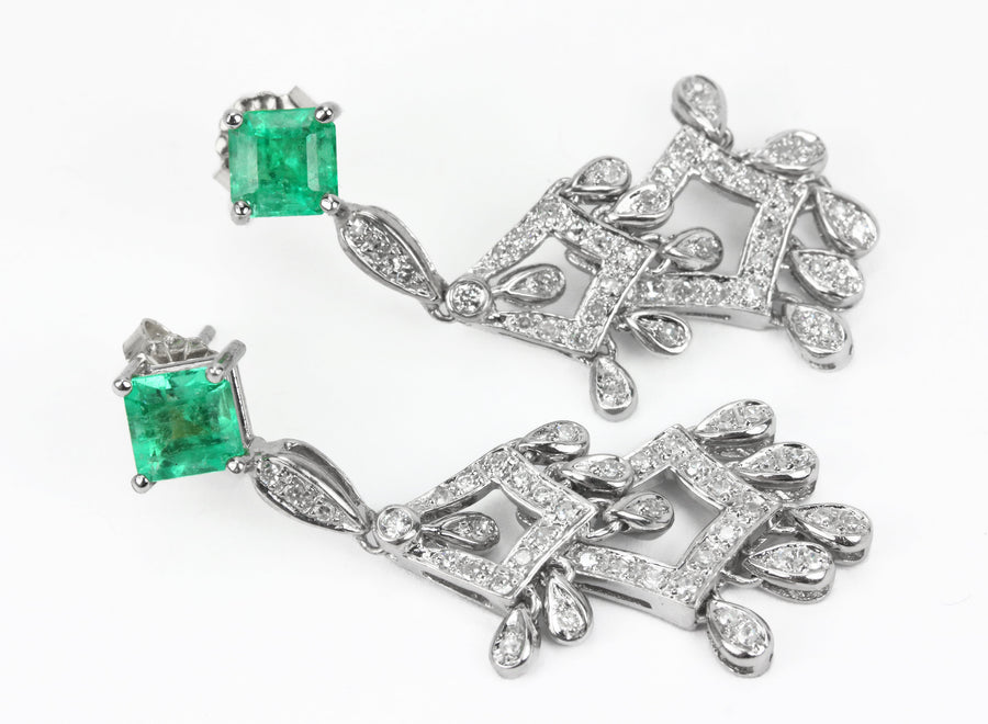 2.75tcw Emerald & Diamond Chandelier Dangle Earrings