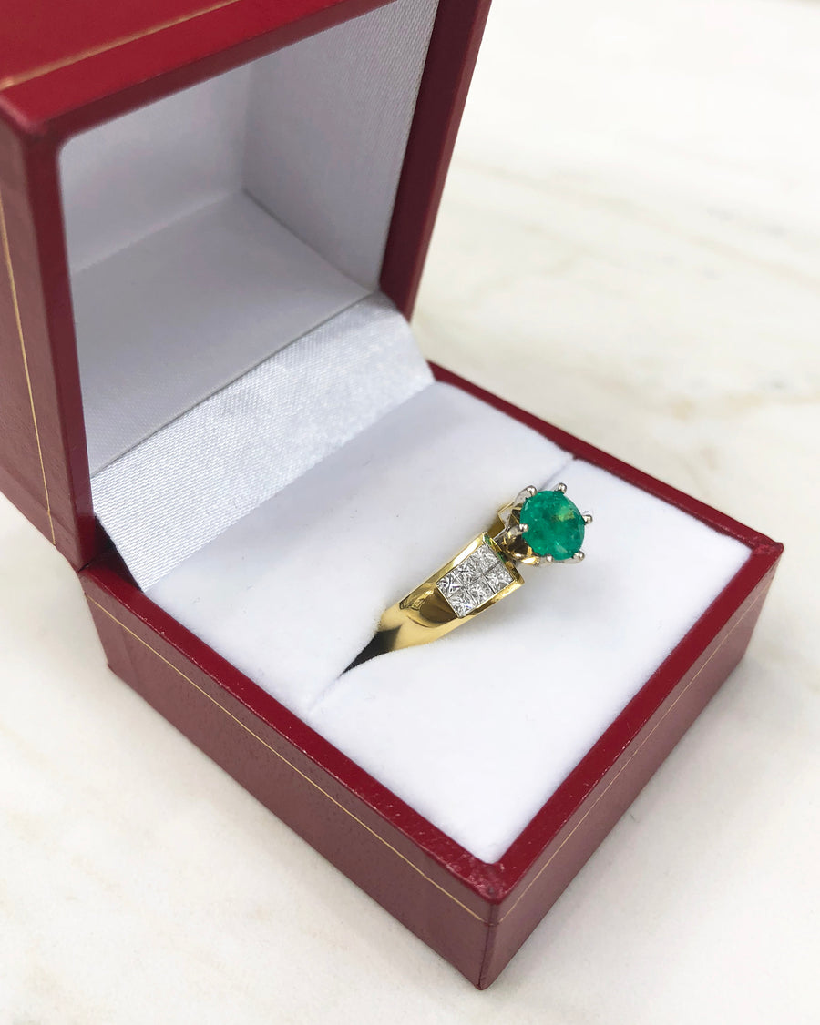 1.50tcw Round Emerald & Princess Cut Diamond engagement ring 14K