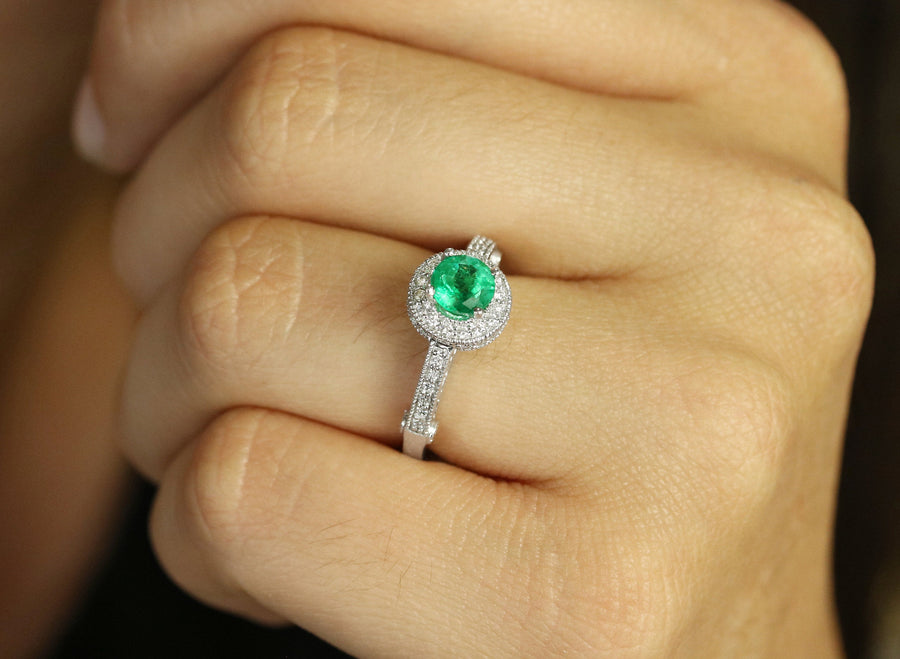 1.45tcw Round Emerald & Diamond Halo Engagement Earrings
