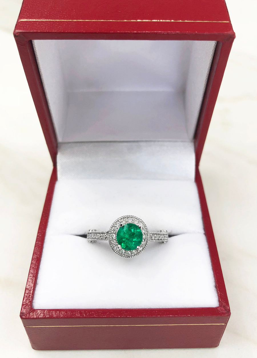 1.45tcw Round Emerald & Diamond Halo Engagement  Necklaces