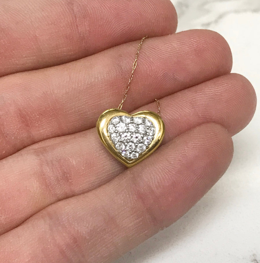 18K Pave Diamond Heart Pendant Necklace