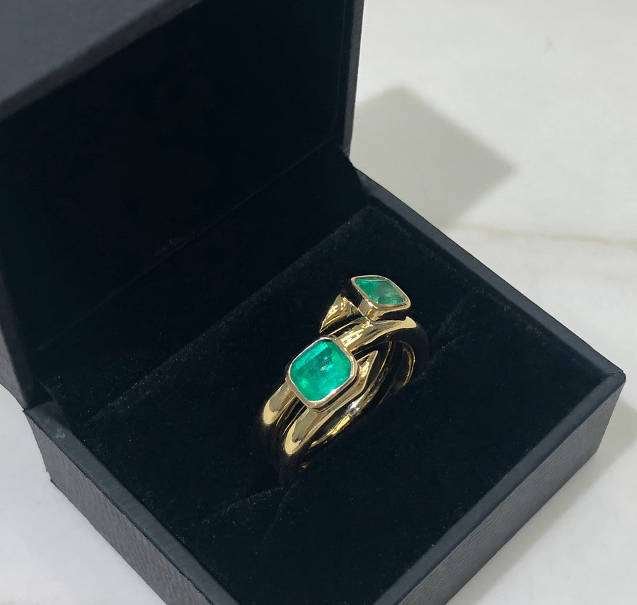 Natural Emerald Cuff Ring Gold 14K