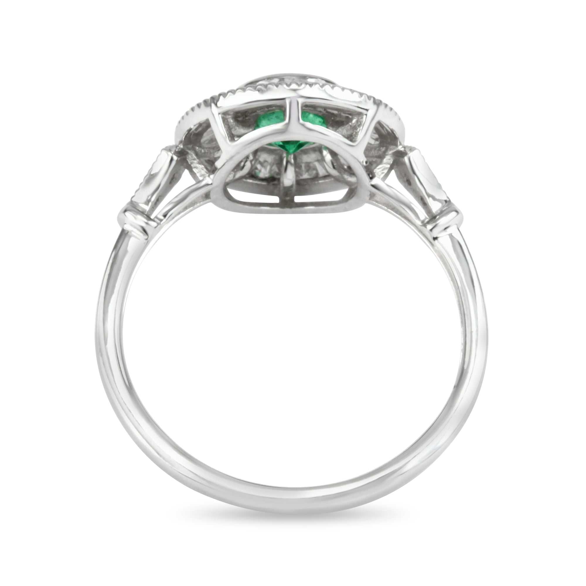 Radiant 14K Gold Ring with 1.25tcw Colombian Emerald & Diamond Baguette Halo - Timeless Charm