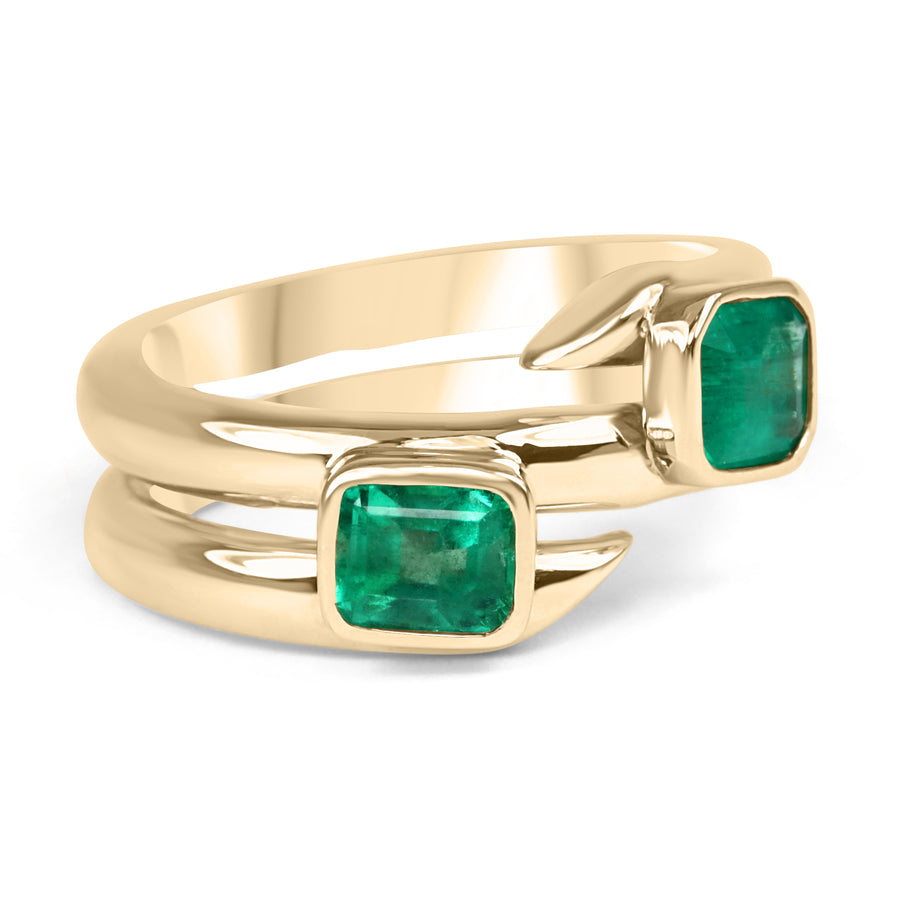 2.08tcw Toi Et Moi Double Bezel Natural Emerald Cuff Ring Gold 14K