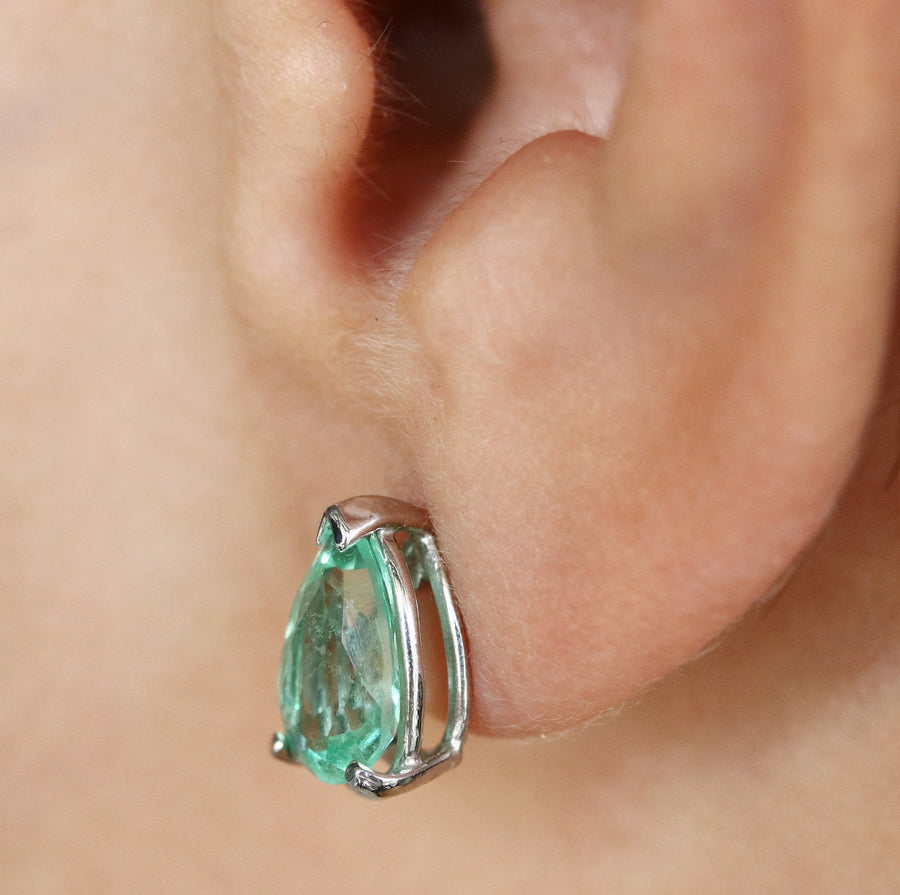 Emerald Tear Drop Solitaire Stud Earrings
