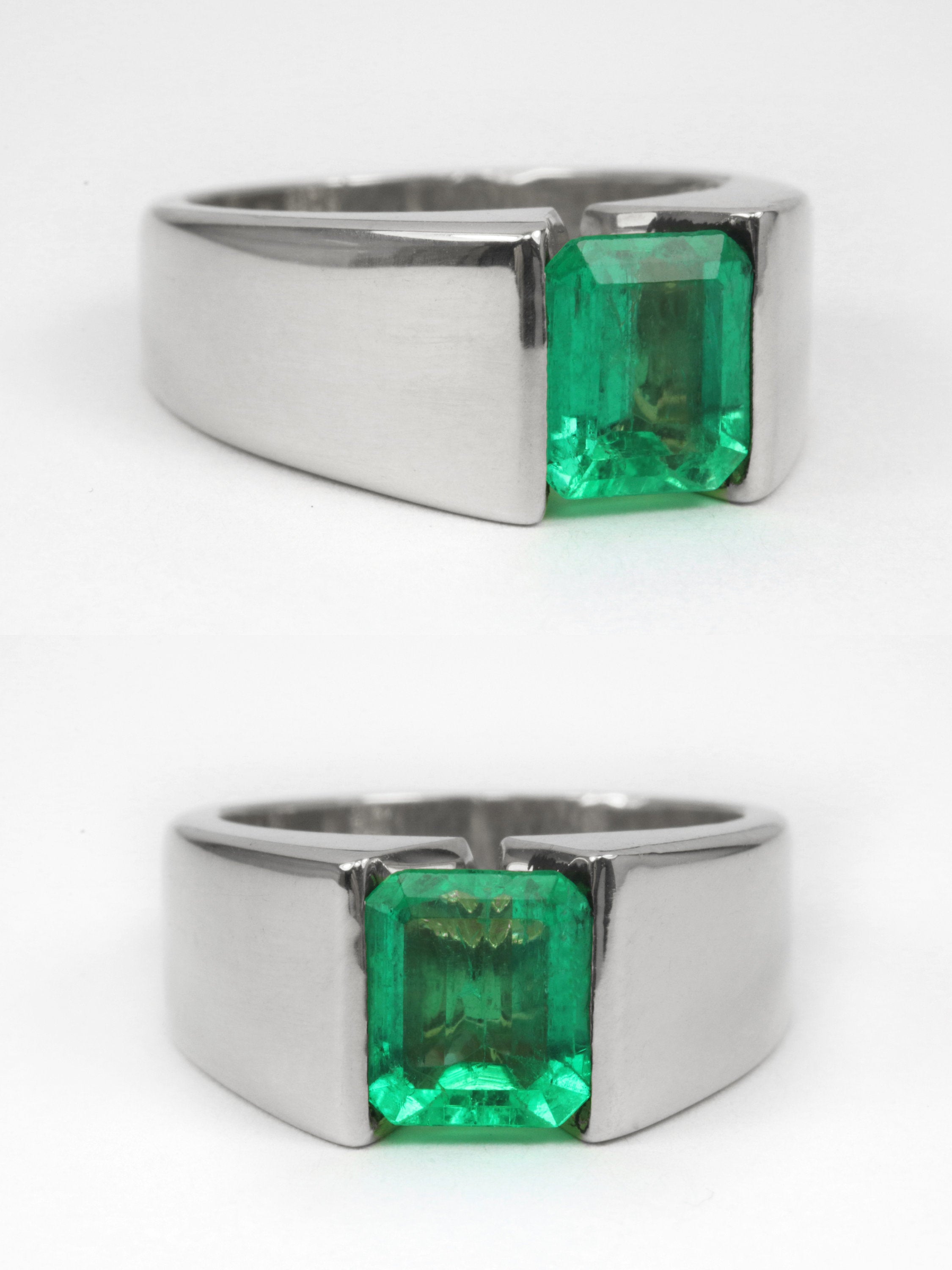2.0 Carat Emerald Cut Vivid Green Solitaire Men's Ring 14K – JR ...