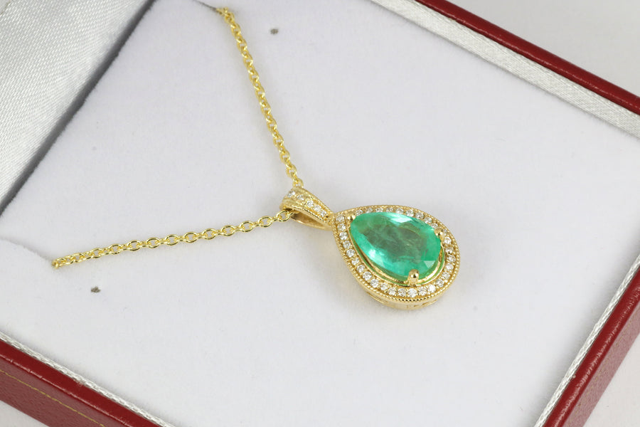  Emerald & Diamond Halo Necklace
