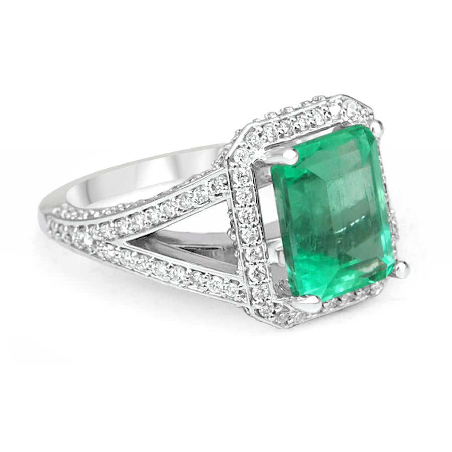 Emerald & Diamond Halo Split Shank Engagement