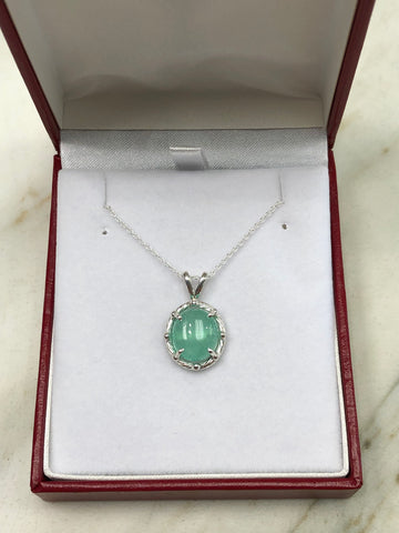 4.45cts Cabochon Emerald Solitaire Necklace Sterling