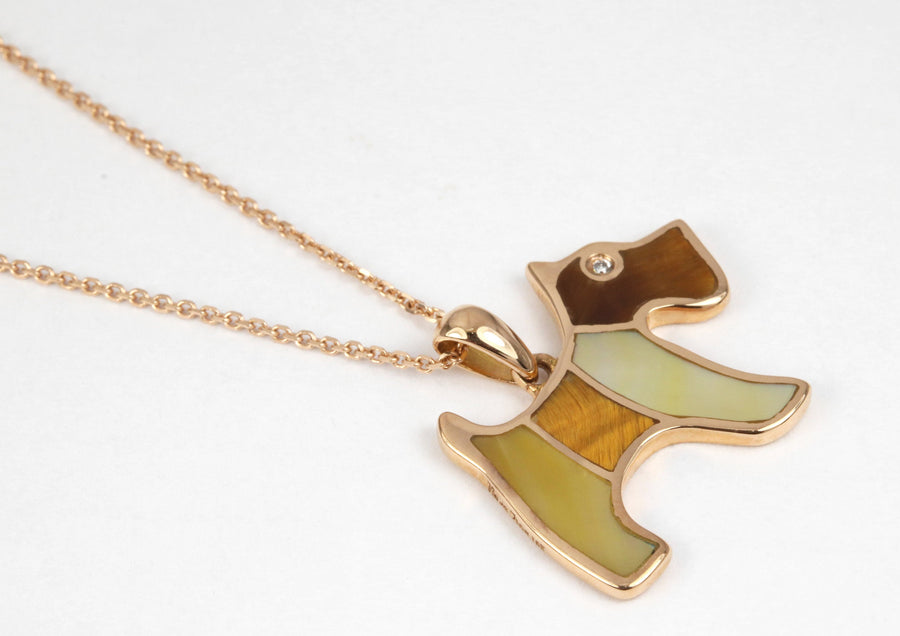 Mosaic Gemstone Schnauzer Gold Dog Necklace 14K Rose Gold