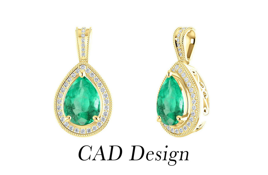 2.50tcw Pear Shape Emerald & Diamond  Necklace