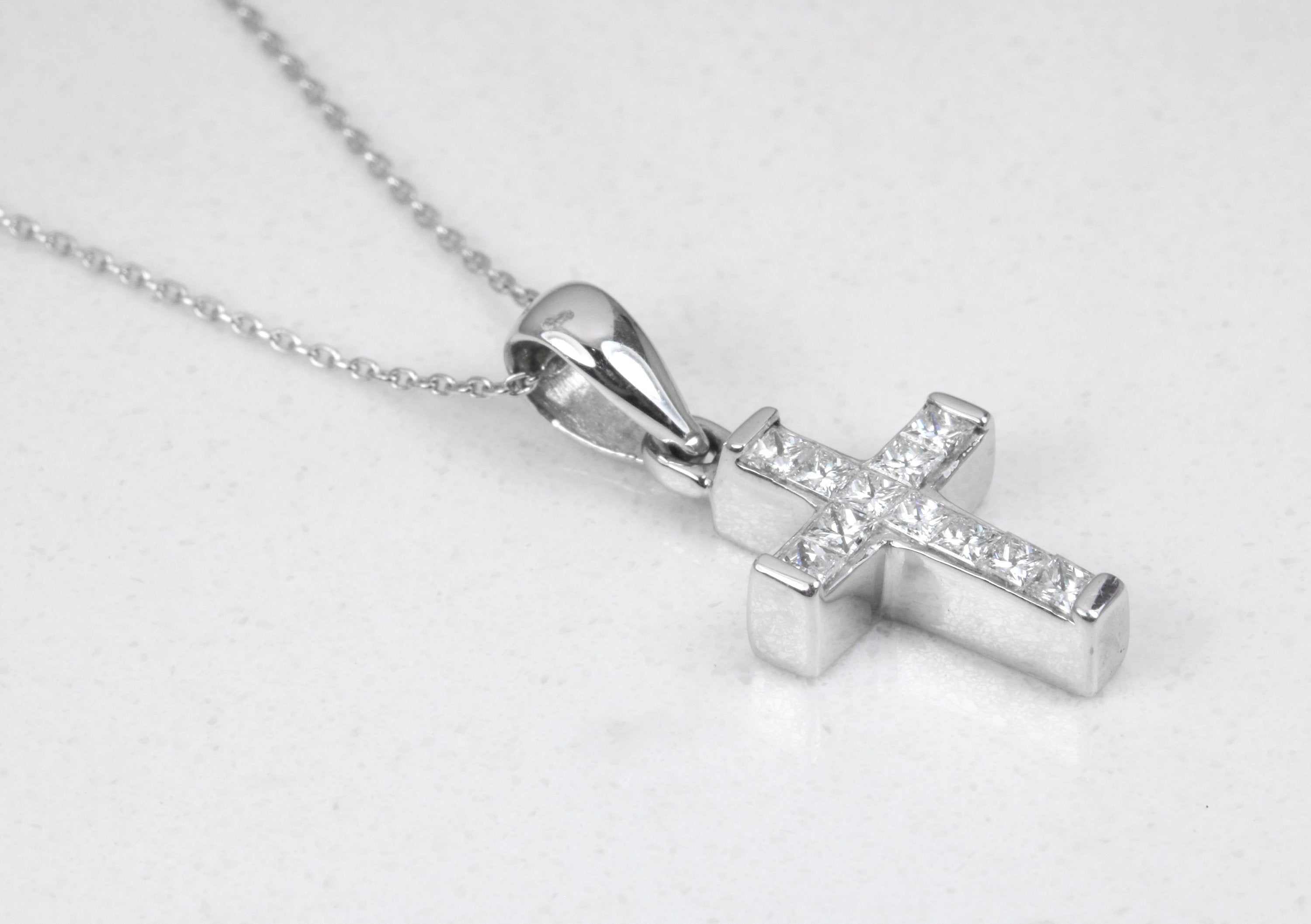 0.55tcw Princess Cut Diamond Cross Necklace 18K