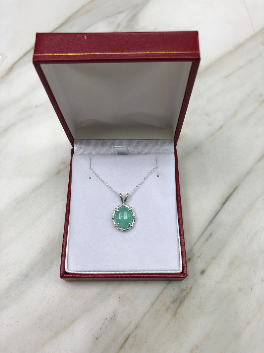 4.45cts Cabochon Emerald Solitaire Necklace Sterling girl