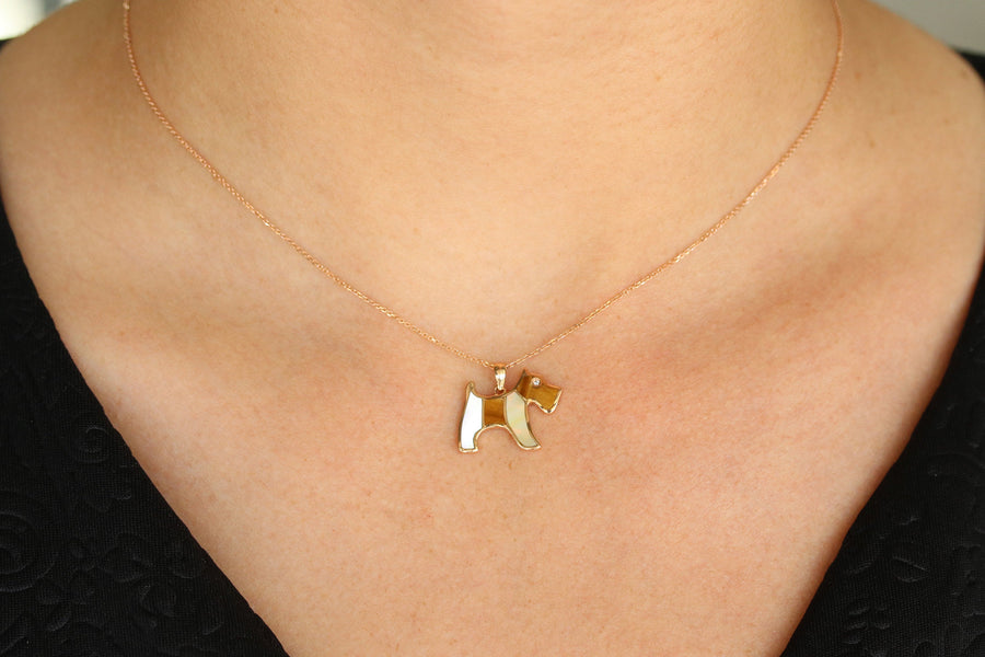 Mosaic Gemstone Schnauzer Gold Dog Necklace 14K Rose Gold