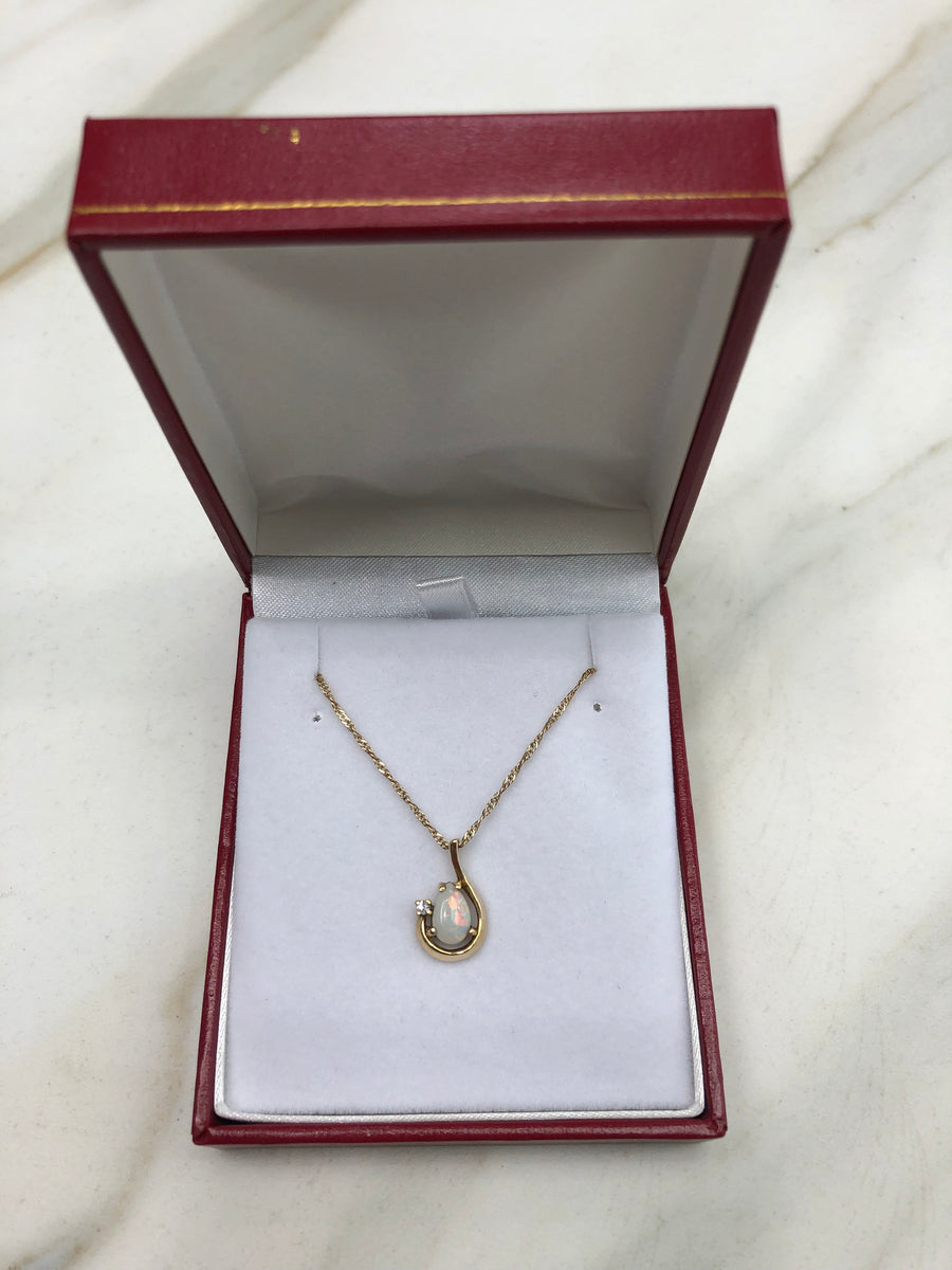  Gold Pendant Natural Opal, Natural Australian Crystal Opal Necklace, Opal Diamond Pendant 14K review