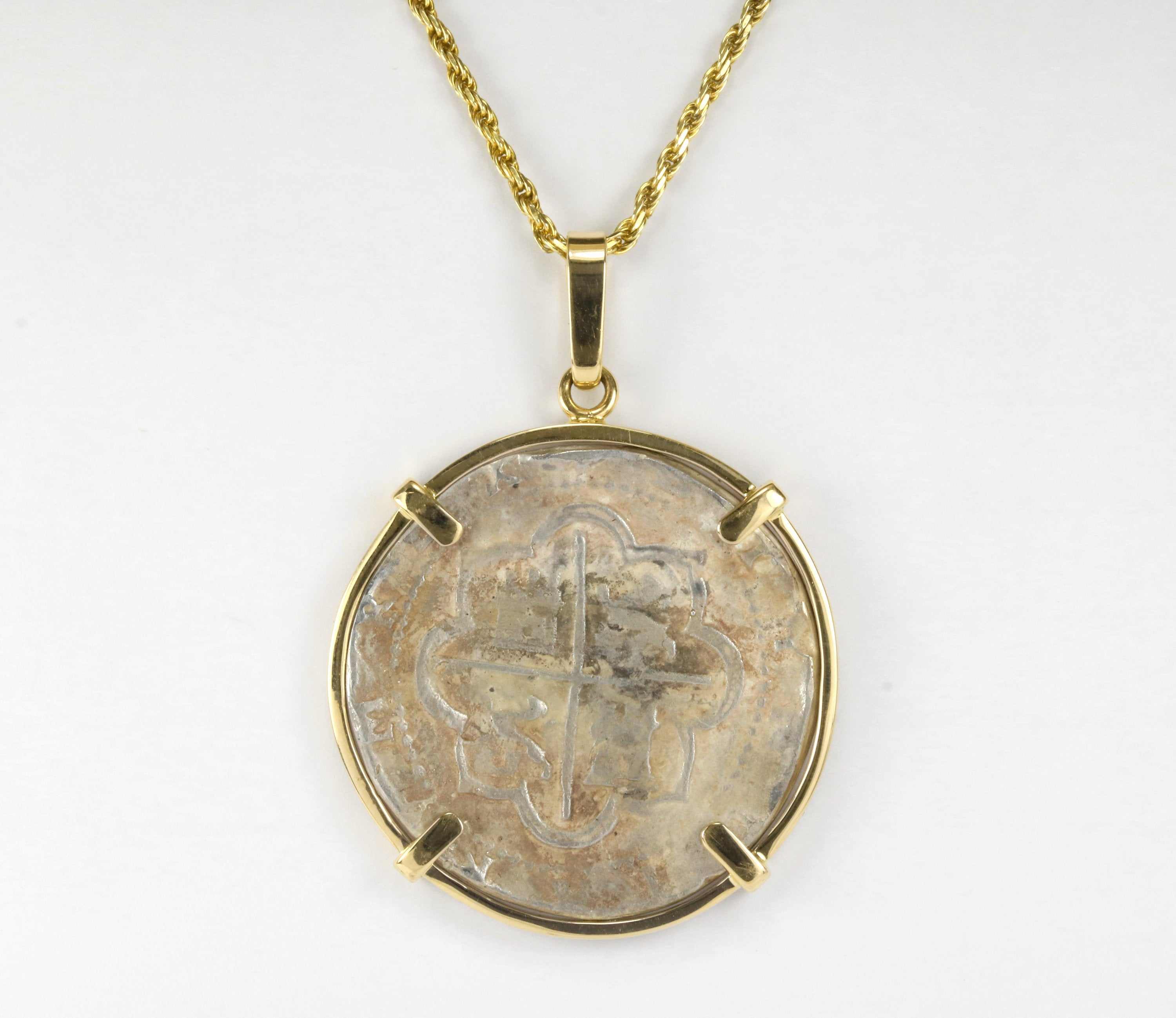 Silver Atocha Coin & Gold Bezel Necklace