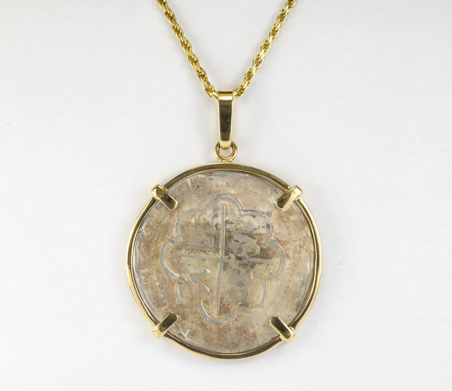 Silver Atocha Coin & Gold Bezel Necklace