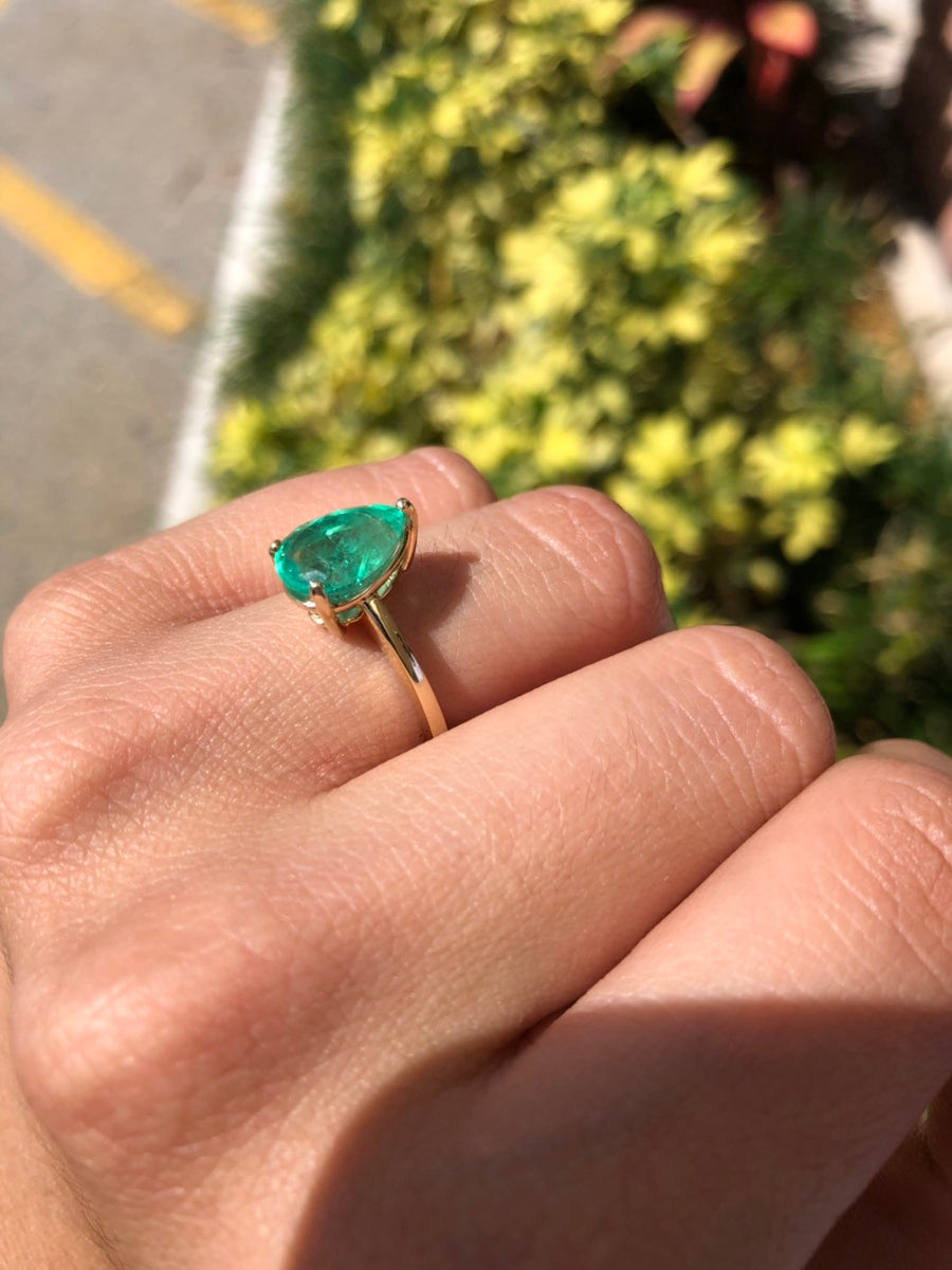 2.10 Carats Colombian Emerald Three prong Engagement Ring 14K