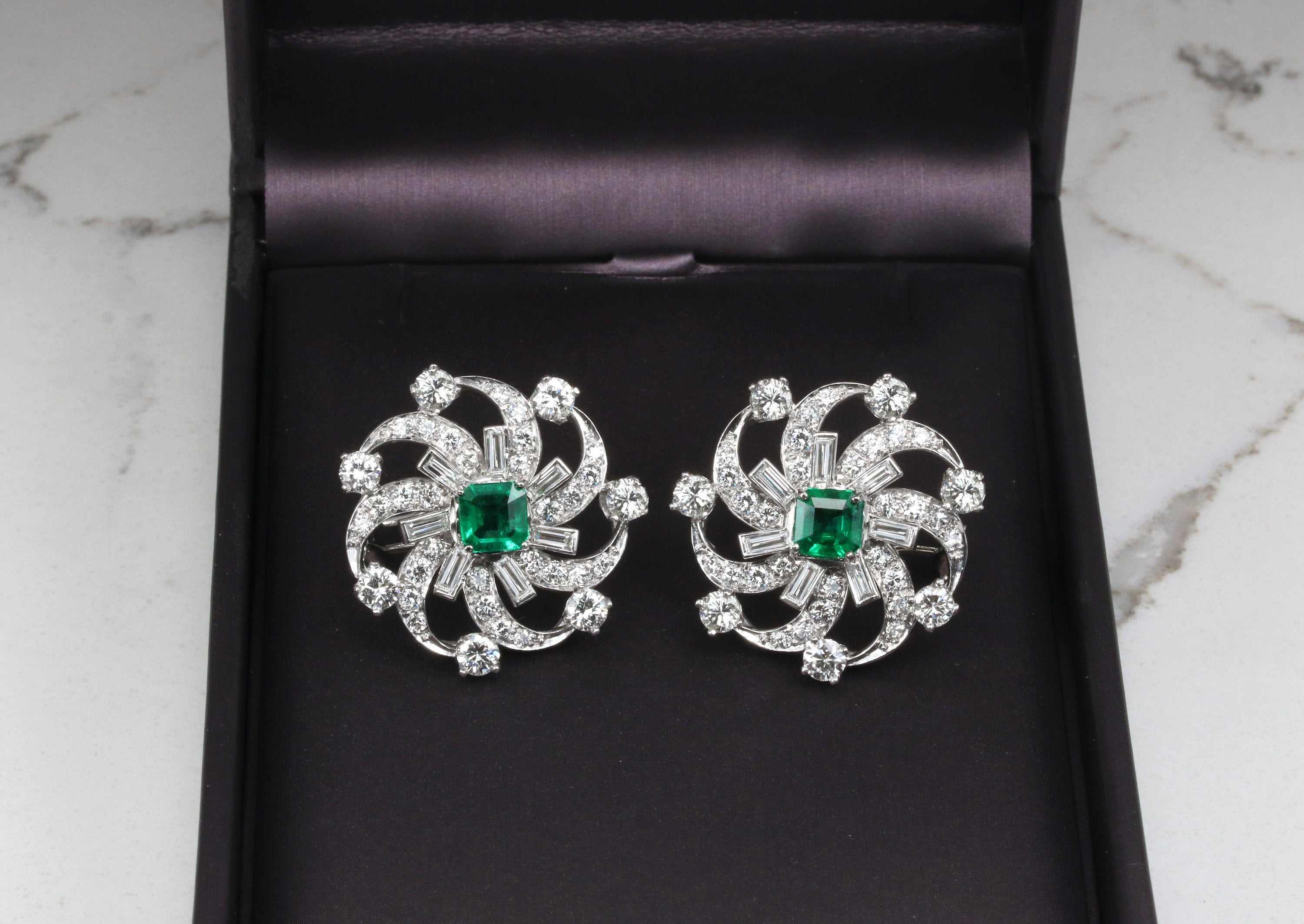 6.70tcw Platinum Fine Quality Emerald & Diamond Spiral Statement Earrings