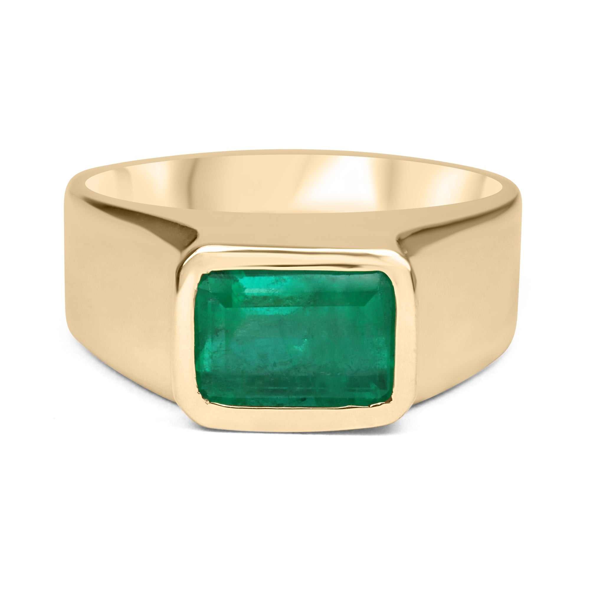 3.20 Carat Large Chunky Men's East to West Emerald Solitaire Ring 18K - JR Colombian Emeralds