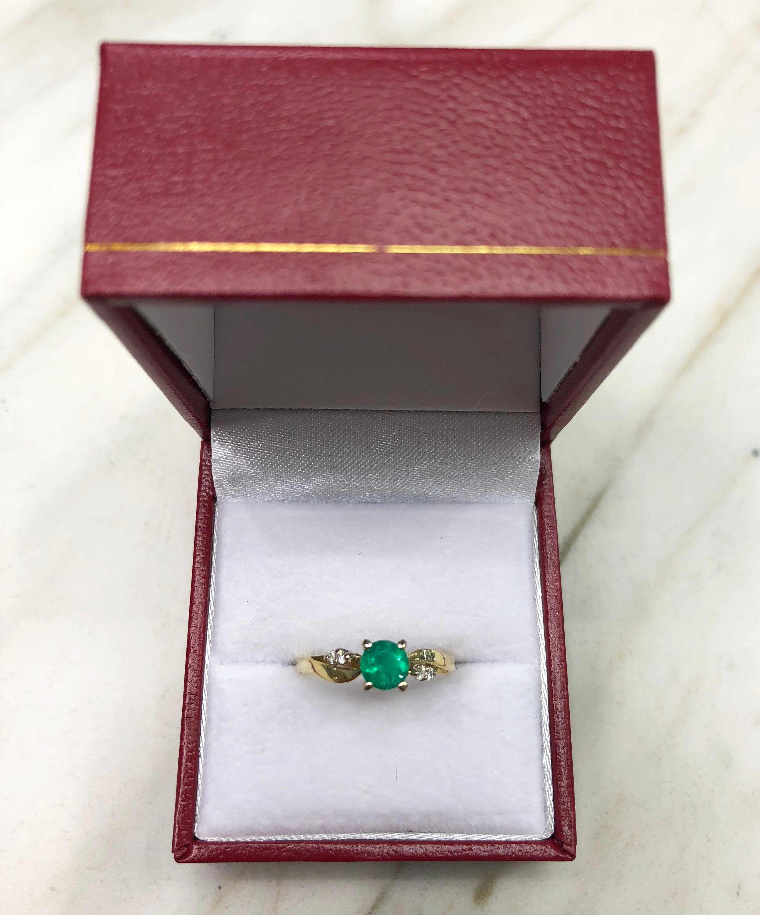 0.50tcw Petite Colombian Emerald & Diamond Engagement Ring 14K