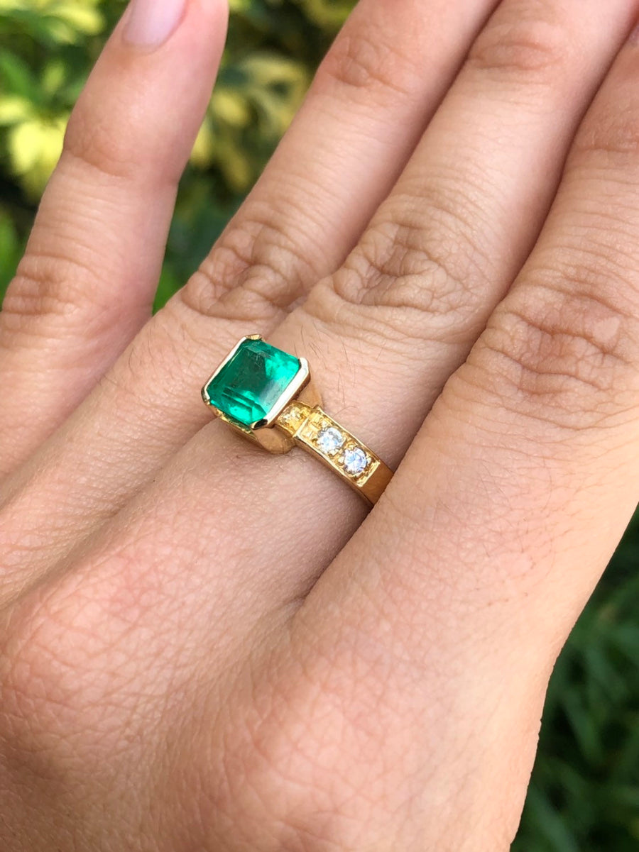  Natural Emerald & Diamond Solitaire With Accents Ring