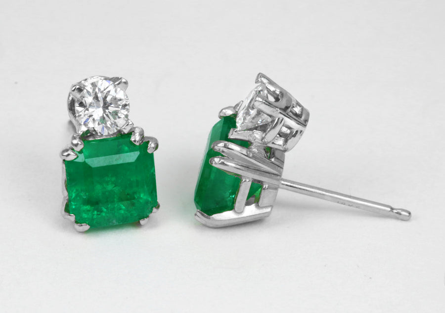 2.75tcw Emerald & Diamond Accent Stud Earrings