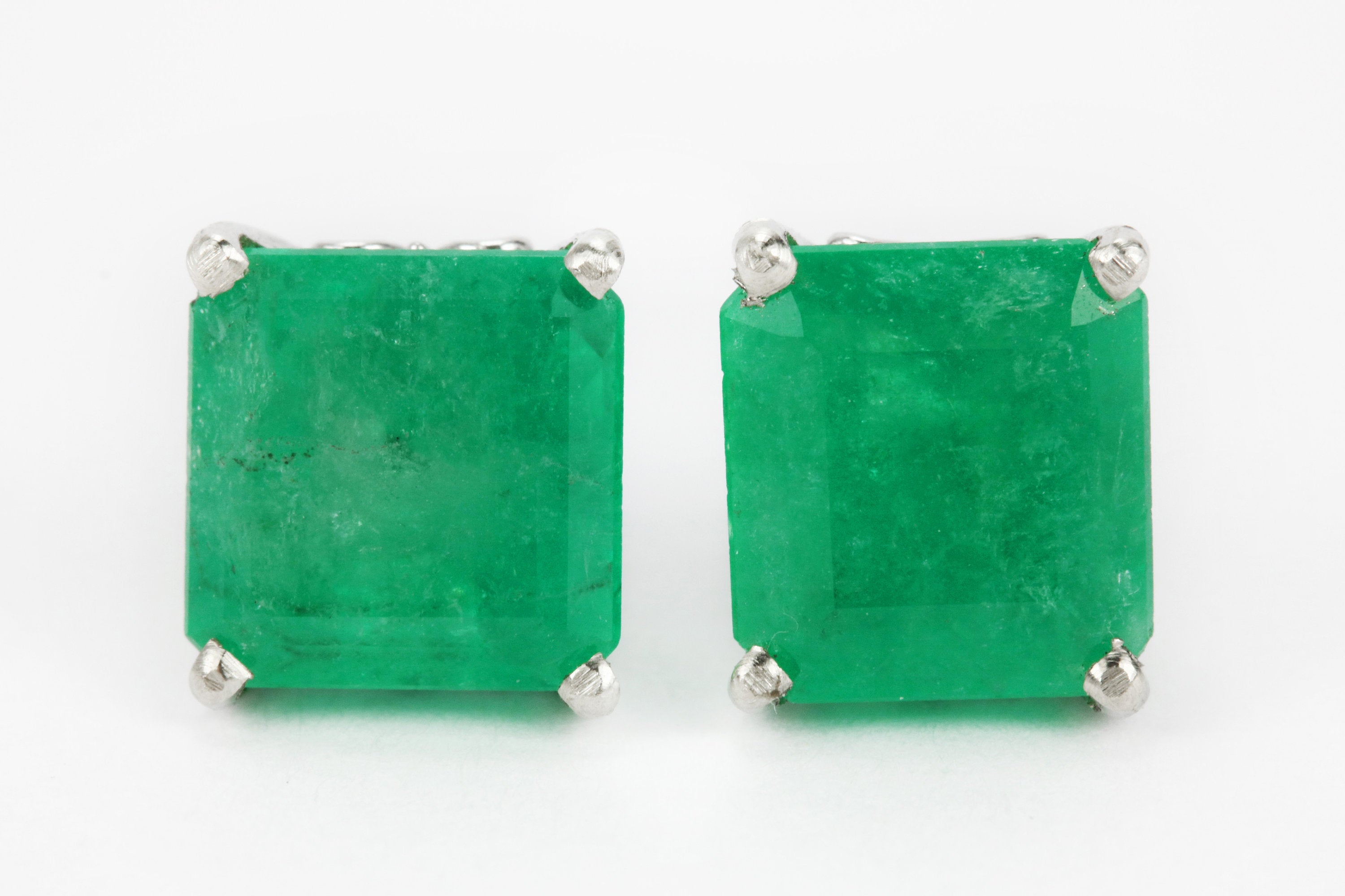 Colombian Emerald Stud Earrings White Gold