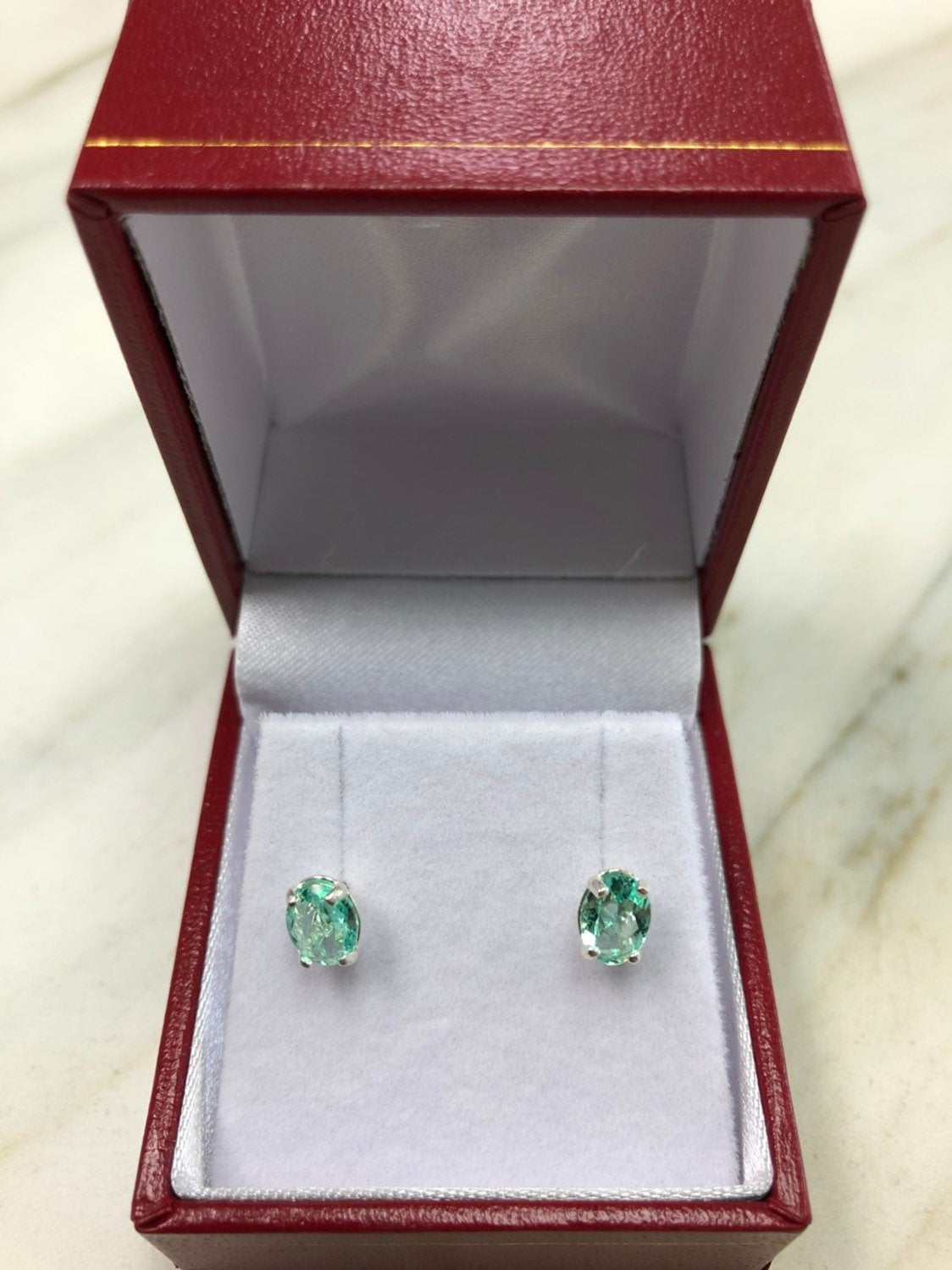 Oval shape Martini Emerald Sterling Silver Stud Earrings