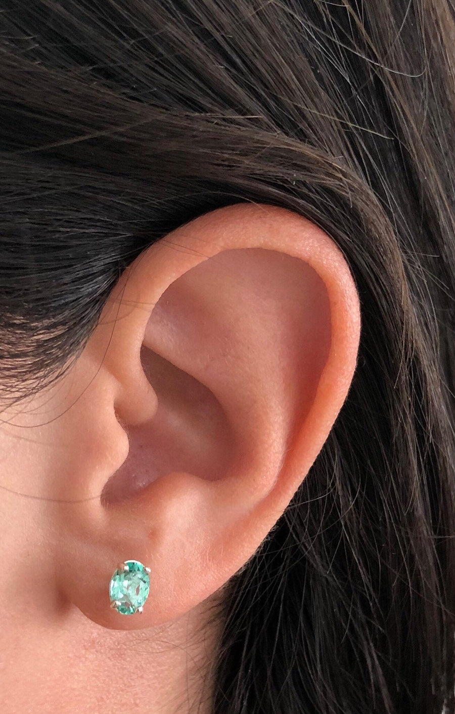 Oval shape Martini Emerald Sterling Silver Stud Earrings