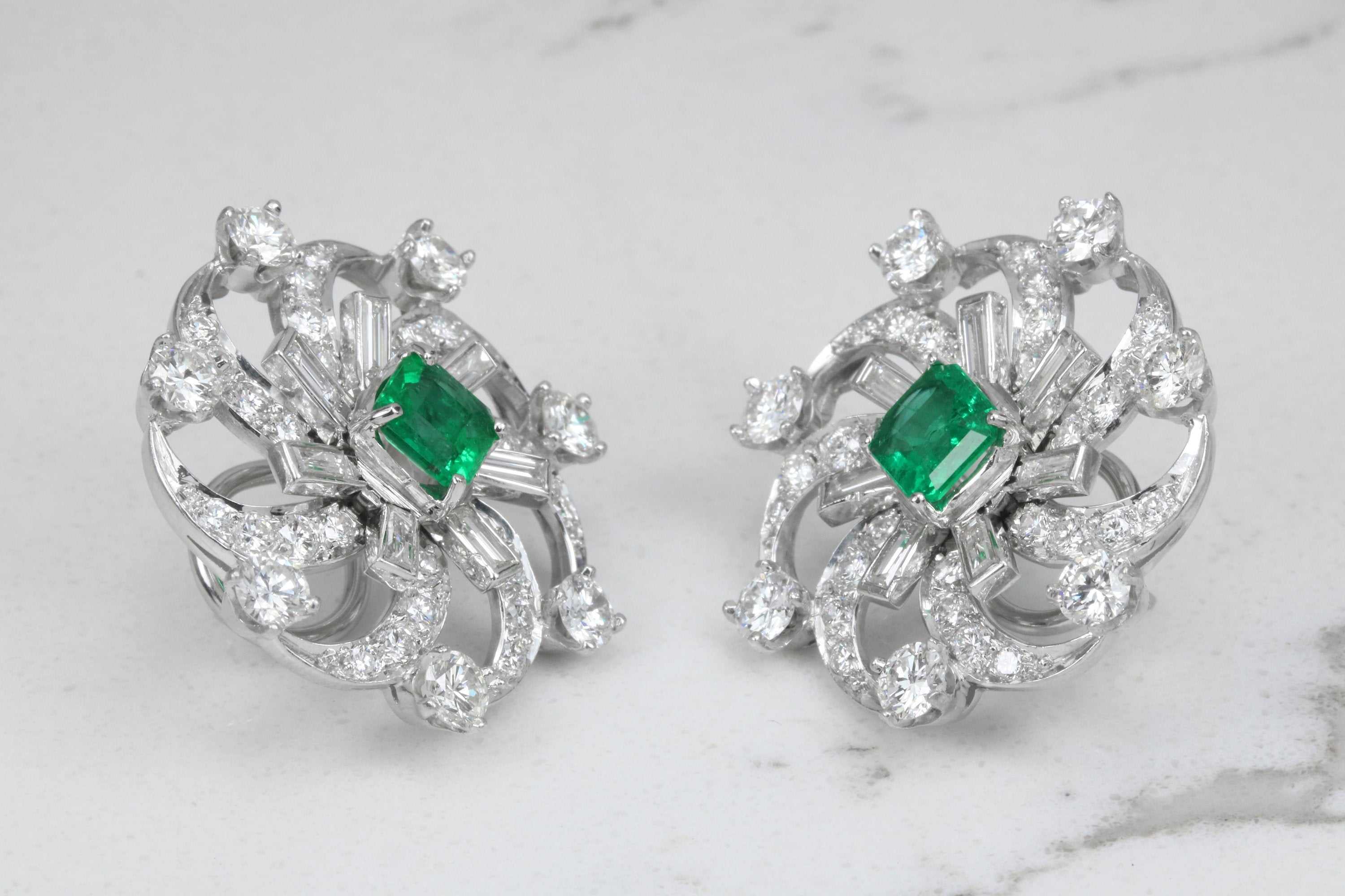 6.70tcw Platinum Fine Quality Emerald & Diamond Spiral Statement Earrings