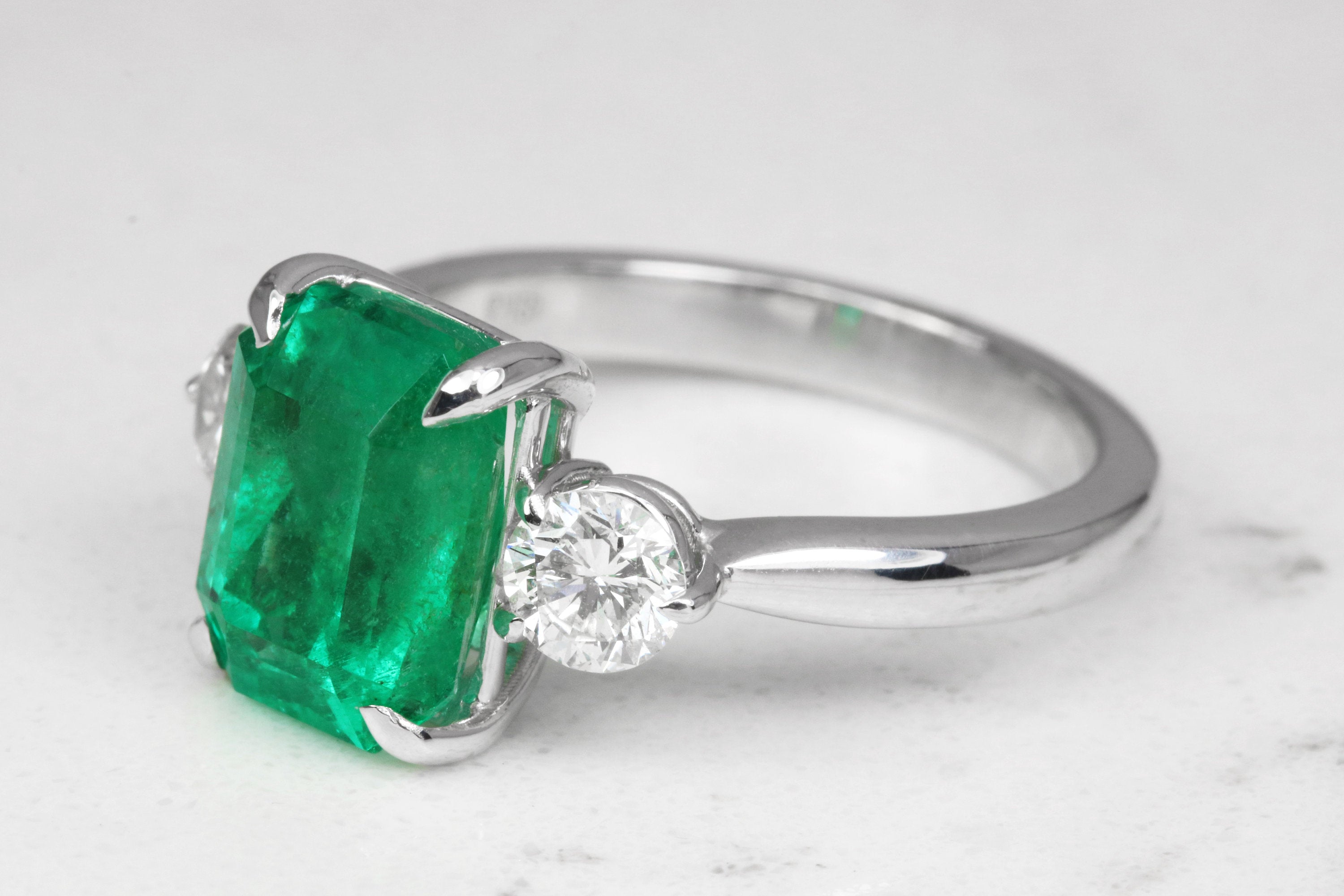 4.31tcw Three Stone Emerald & Round Diamond Accent Ring White Gold 18K ...