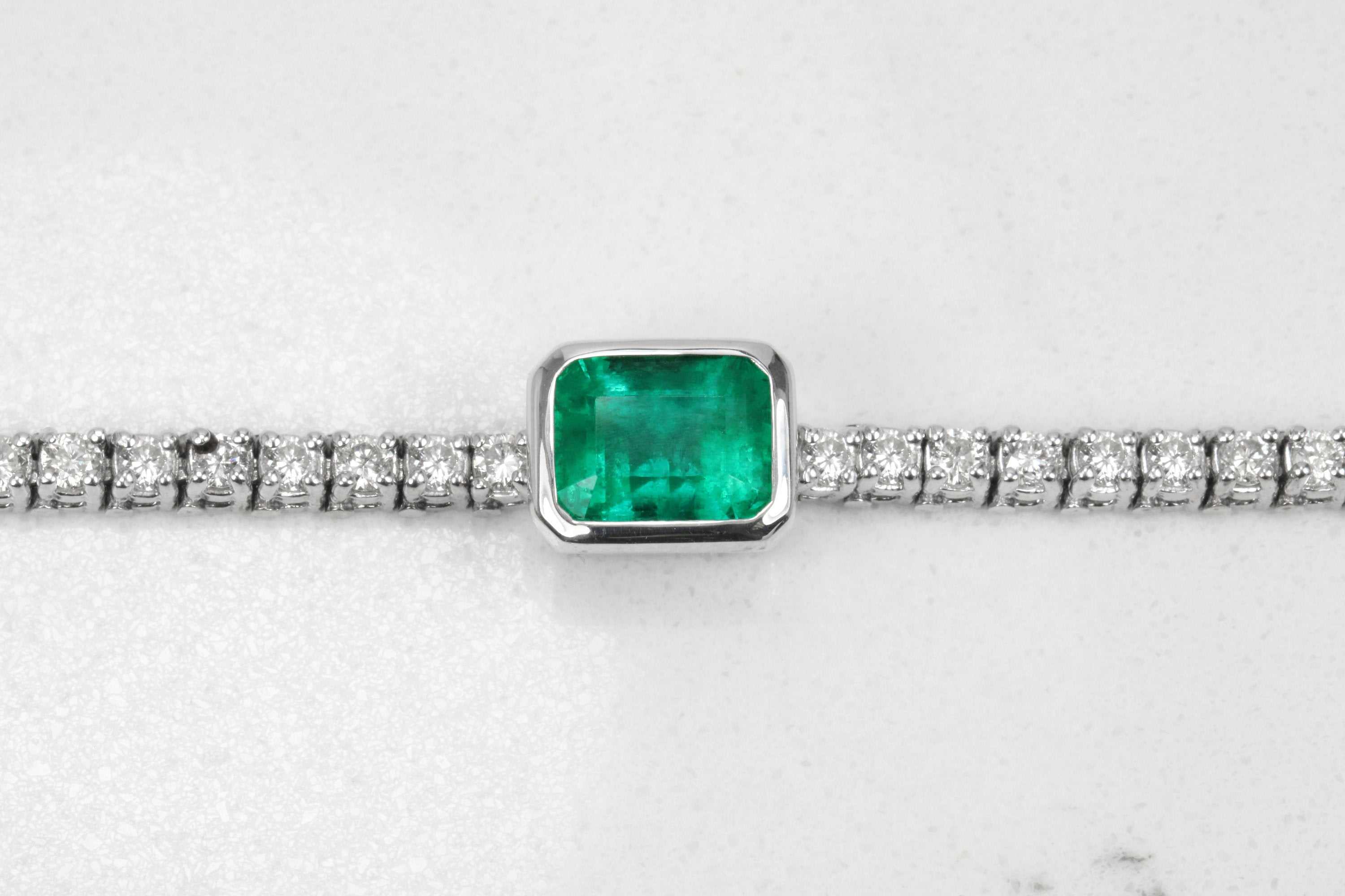 5.0tcw Emerald & Diamond Link Tennis Bracelet White 14K