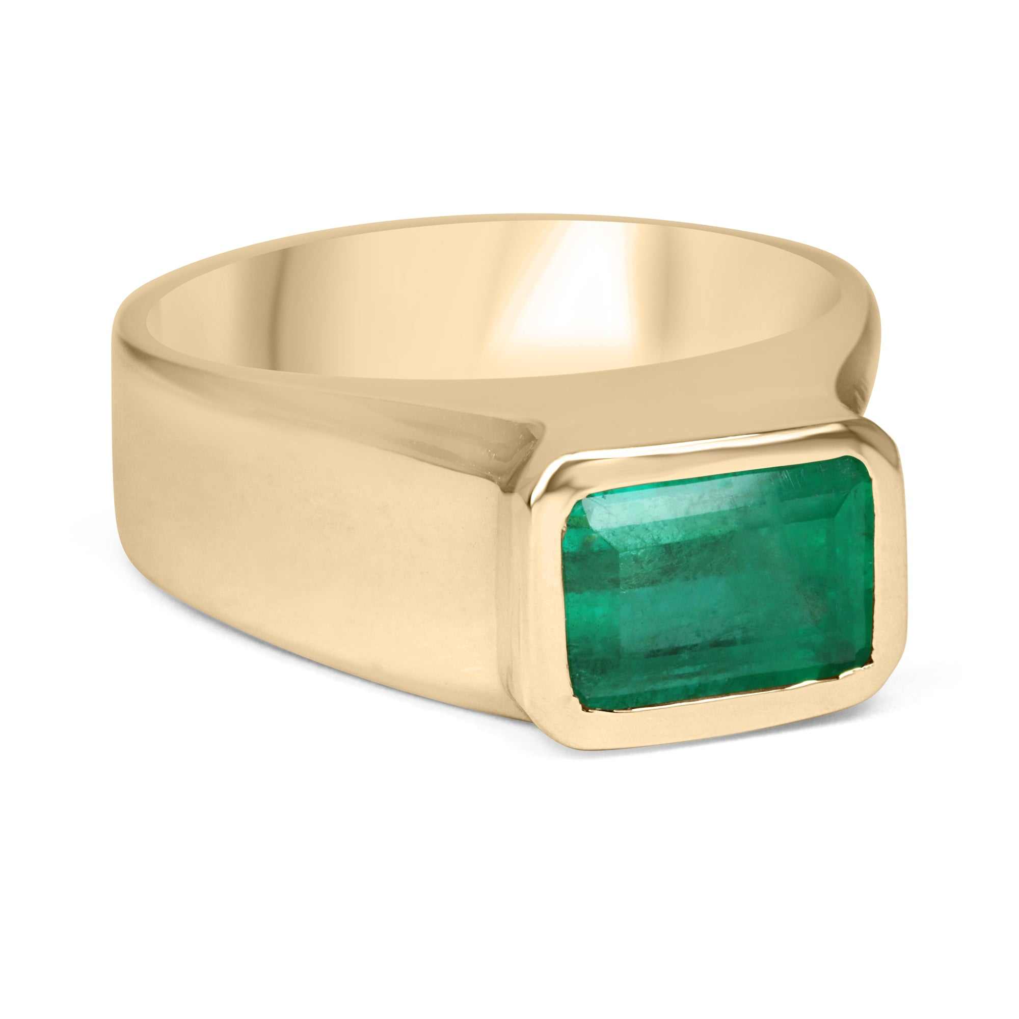 3.20 Carat Large Chunky Men's East to West Emerald Solitaire Ring 18K - JR Colombian Emeralds