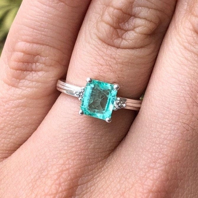 Three Stone Emerald & Diamond Ring