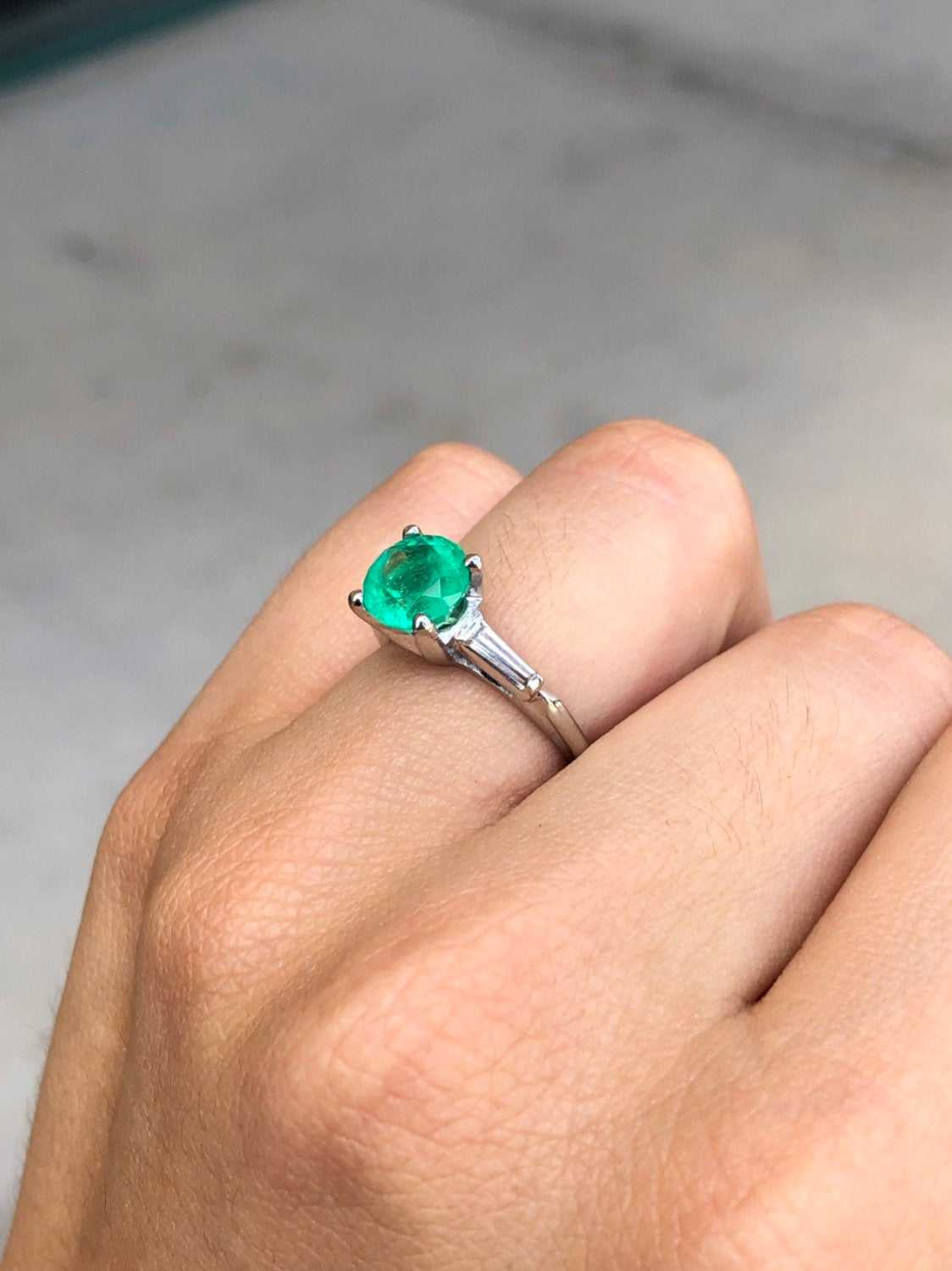 Emerald & Tapered Diamond Platinum