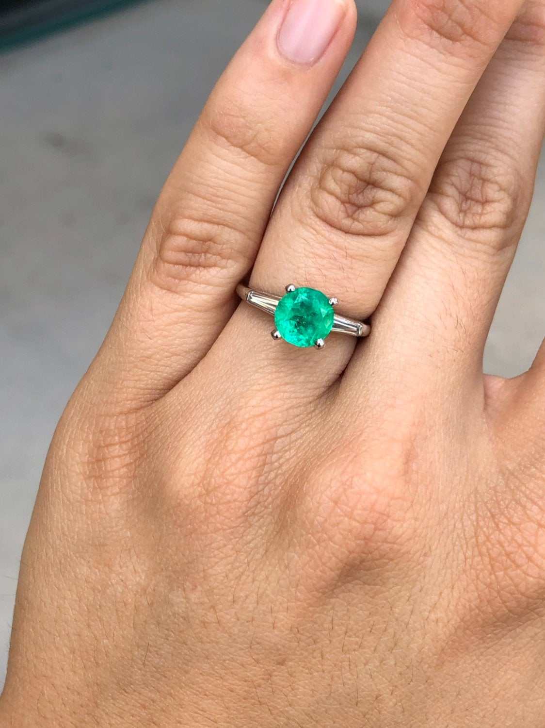 Emerald & Diamond Three Stone Engagement Ring