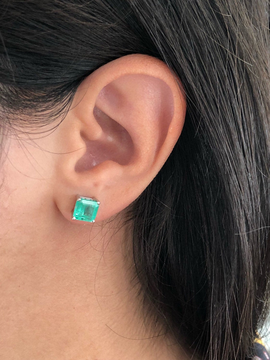 Emerald Solitaire Stud Earrings White Gold 14K