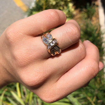 .0tcw Baguette Diamond 14K Ring, Gold Diamond Cluster Ring, Vintage Diamond Ribbon Ring, 14K Gold Diamond Baguette Ring, Diamond Ring