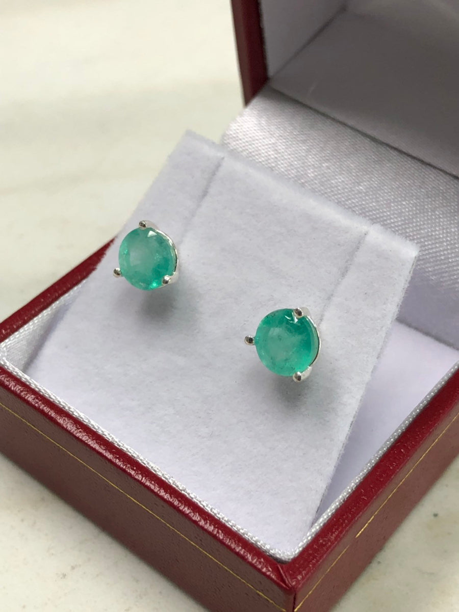 6.5mm Round Emerald Martini Stud Silver Earrings