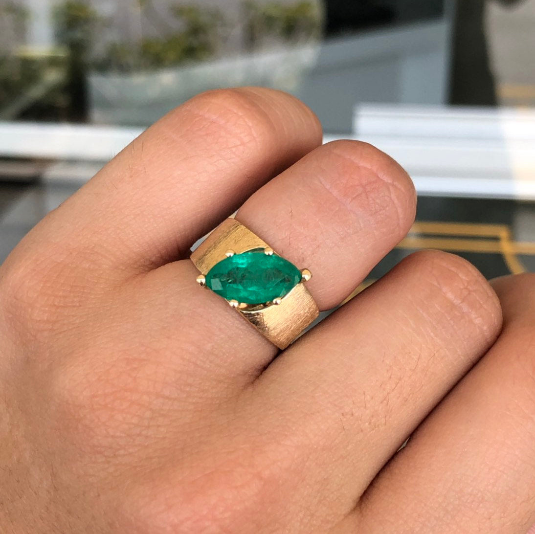 2.68 Carat Colombian Emerald Solitaire Gold Engagement Ring, Emerald Marquise Ring, Marquise Emerald Gold Ring, Emerald Thick Band Ring - JR Colombian Emeralds