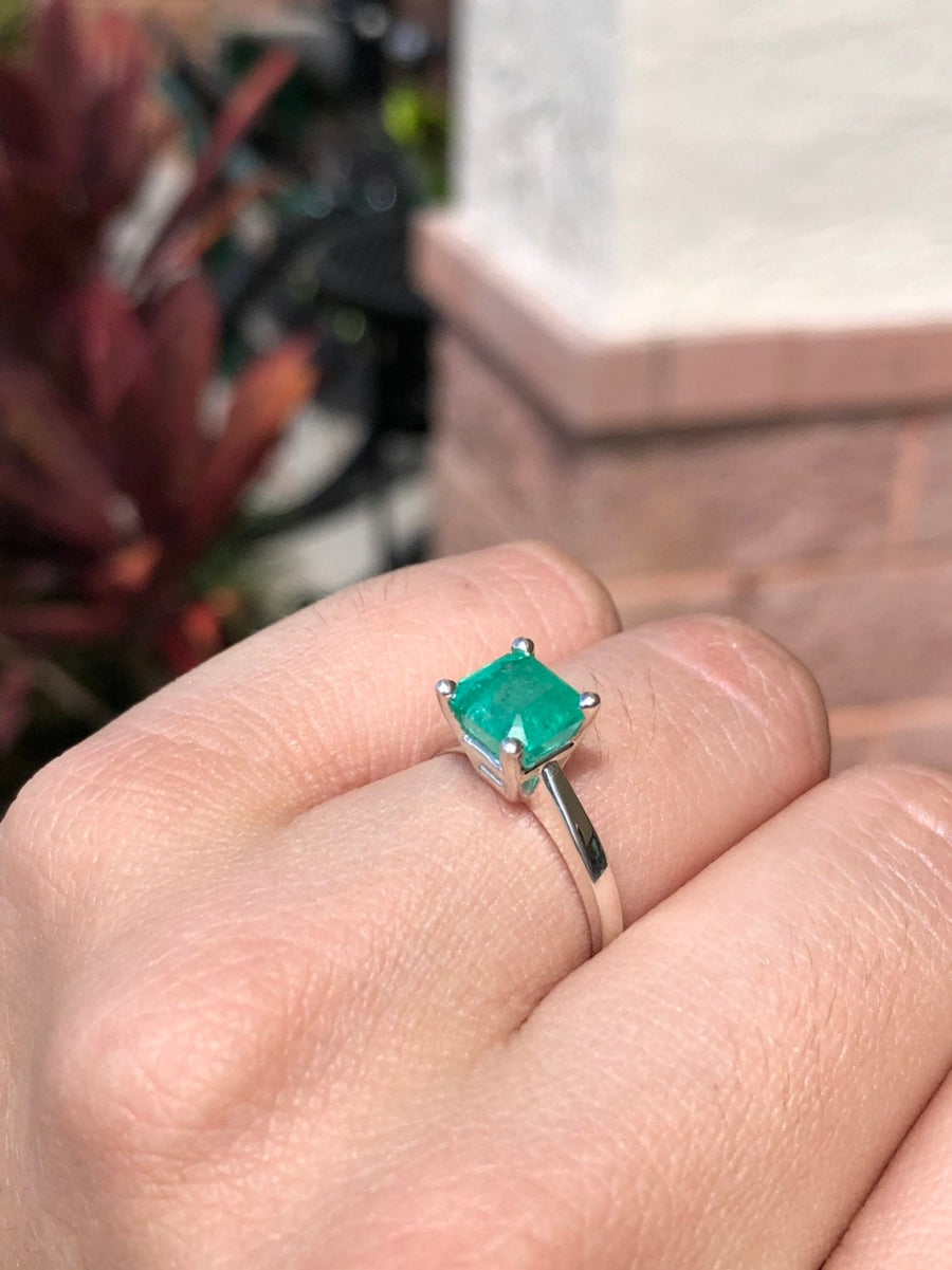 2.0 Carat Natural Emerald Cut Emerald Solitaire Ring East to West