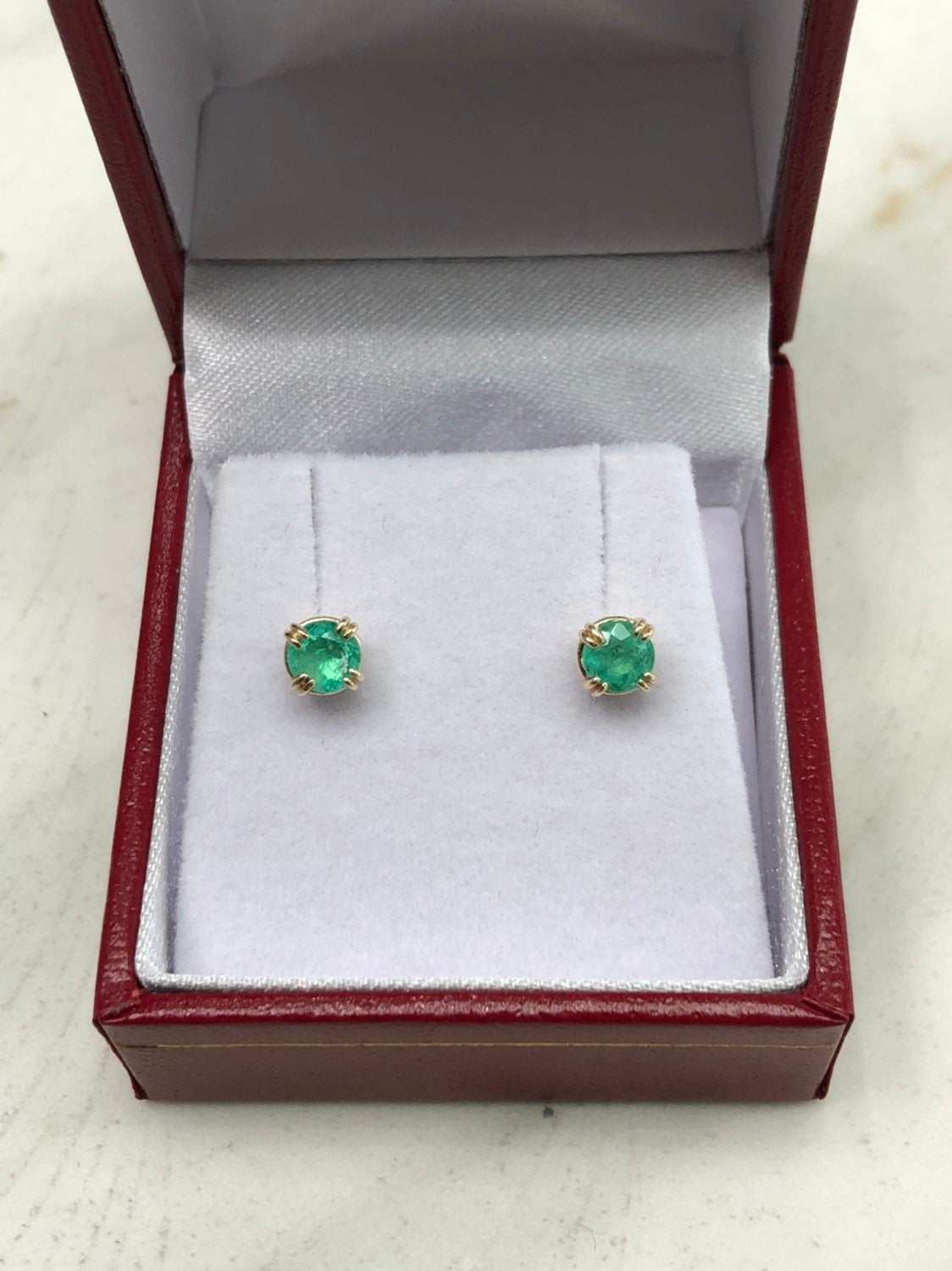 0.80tcw Emerald Stud Double Prong Earrings Round Cut 4.5 MM