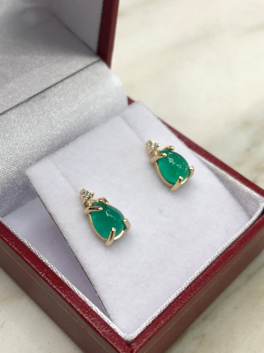  Emerald & With Diamond Accent Stud Earrings