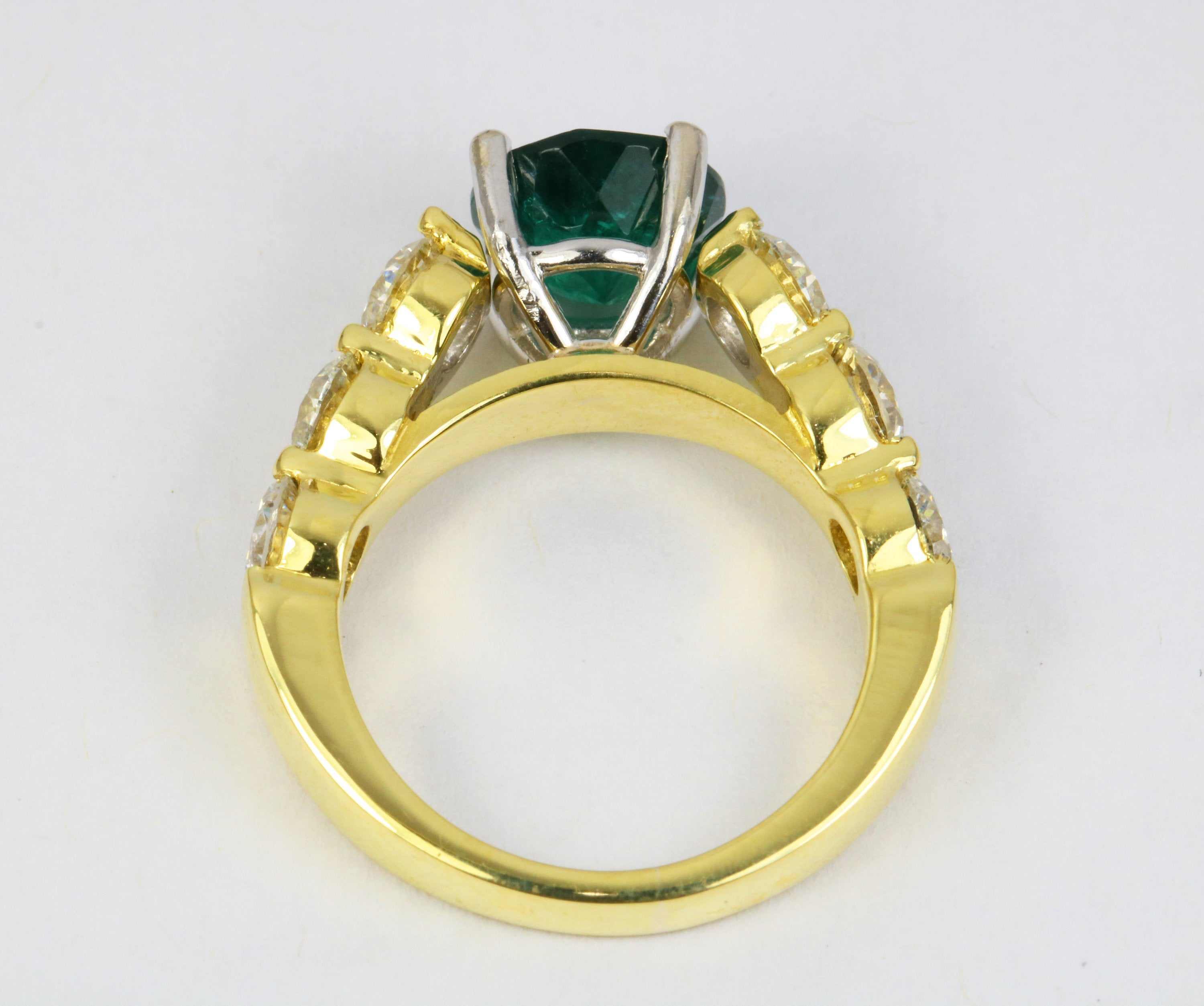 4.55 carat top quality Round Emerald & Jumbo Diamond Accent Statement Ring