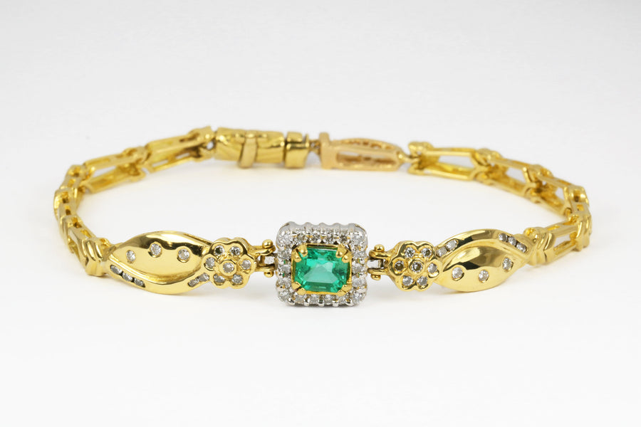 1.70tcw Emerald & Diamond Anniversary Bracelet Gold 18K