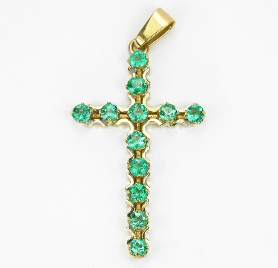 2.50 Carats Colombian Emerald Cross Pendant Unisex 14K